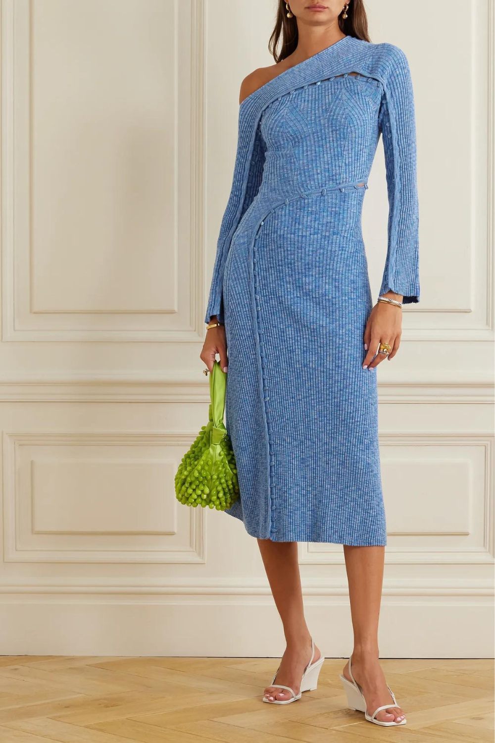 Cult Gaia Rosalia asymmetric space-dyed ribbed-knit midi dress