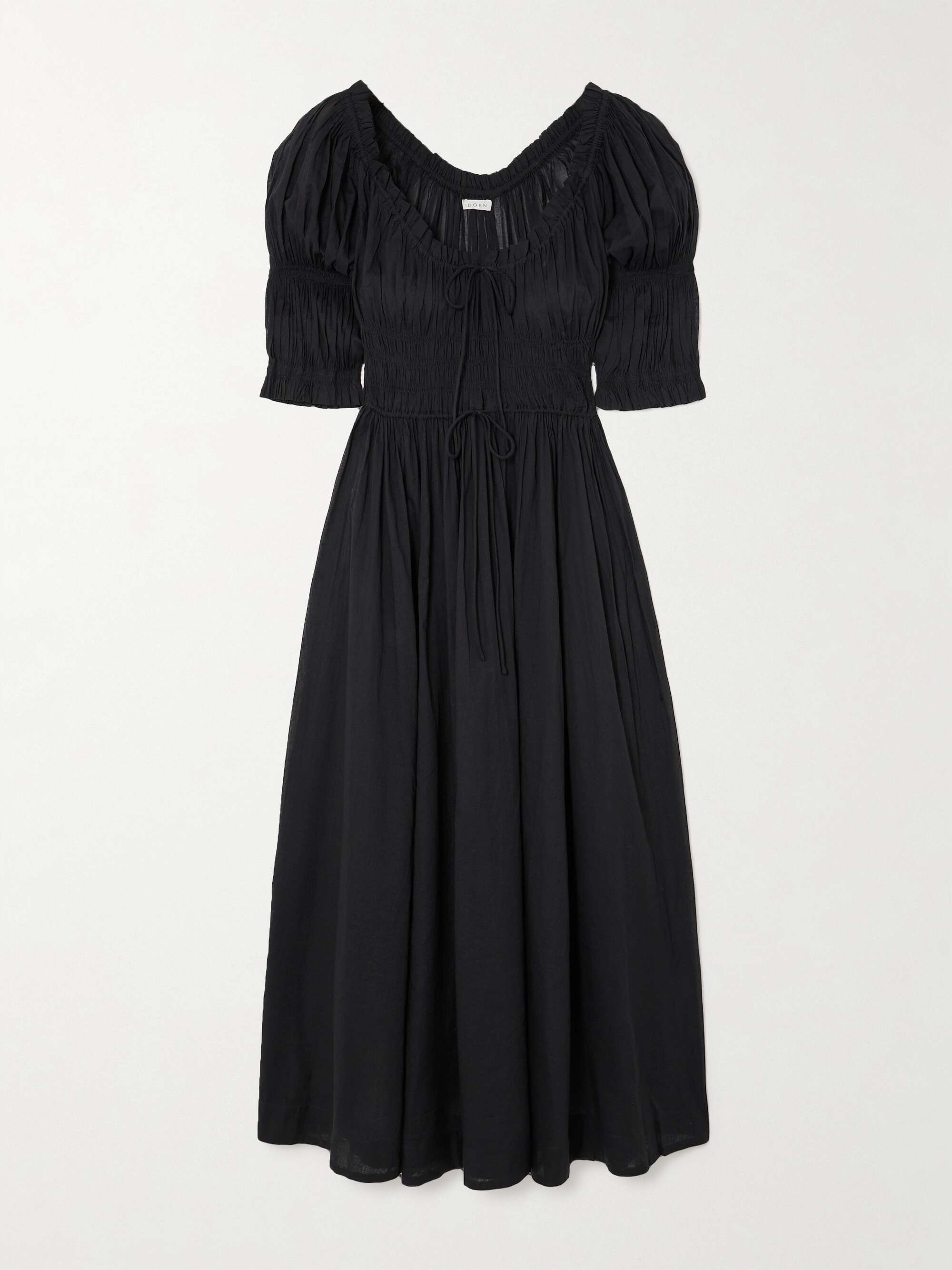 Ischia Shirred Organic Cotton-Voile Midi Dress