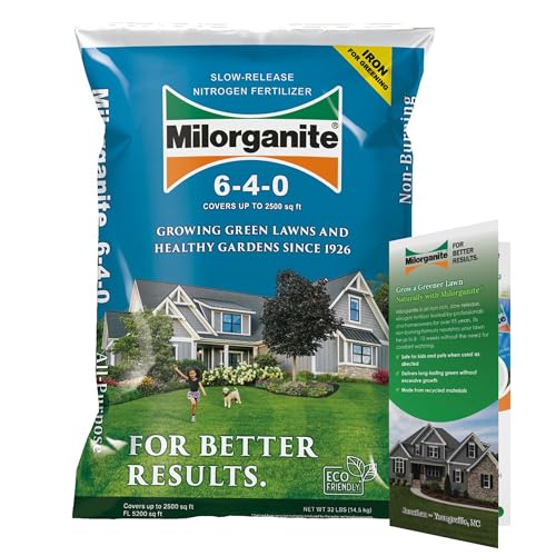Milorganite All-Purpose Eco-Friendly Slow-Release Nitrogen 6-4-0 Fertilizer, 32 Lb Bag - for Lawns, Flowers, and Gardens - Includes Bonus Feeding &amp;amp; Spreader Tips Brochure