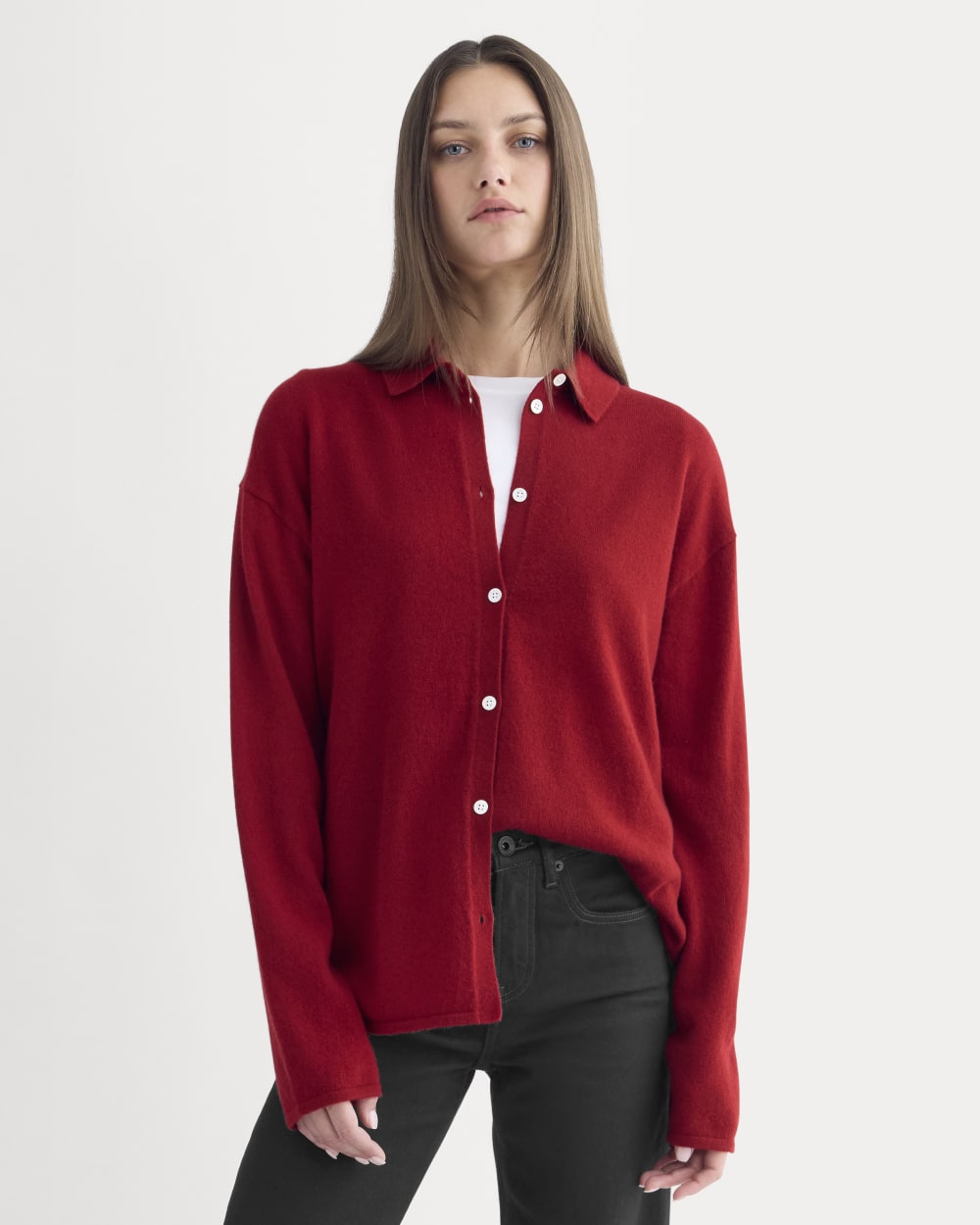 Cashmere Button-Up Shirt | Berry Red - Xxs