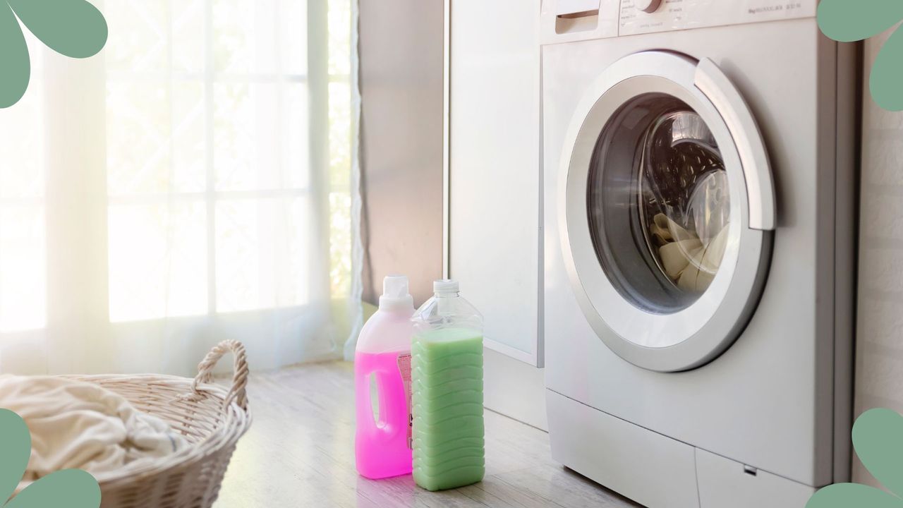 washing machine with detergent next to it 