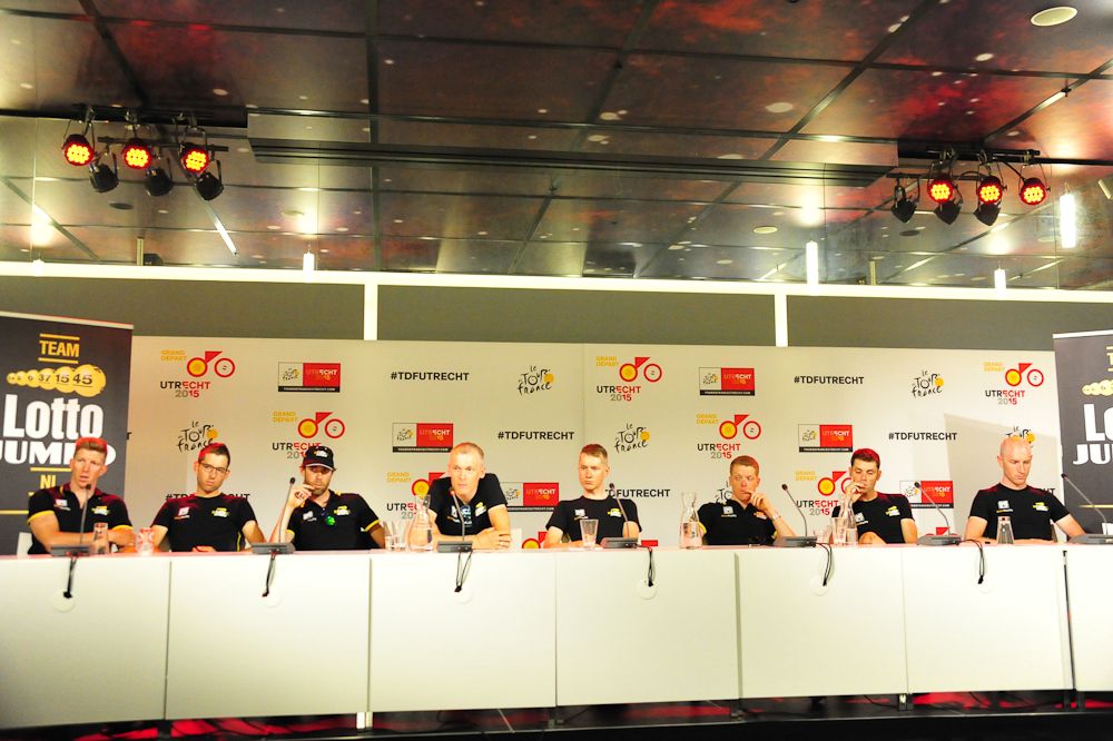 The LottoNL-Jumbo team at the pre-race press conference.