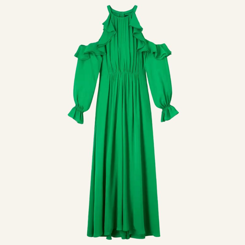 Silk Exposed Shoulder Maxi Dress + Belt cut out 