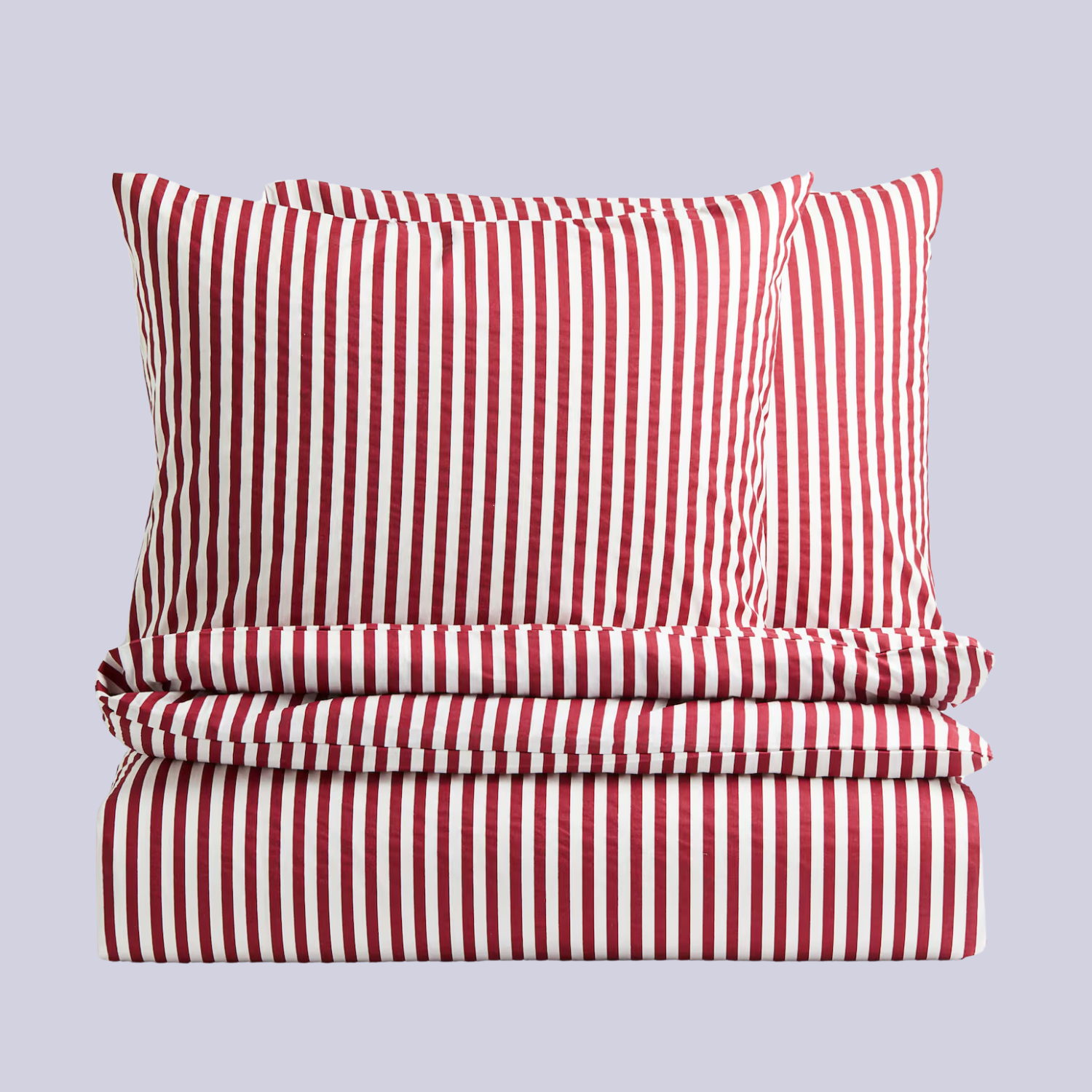 A red and white striped duvet set
