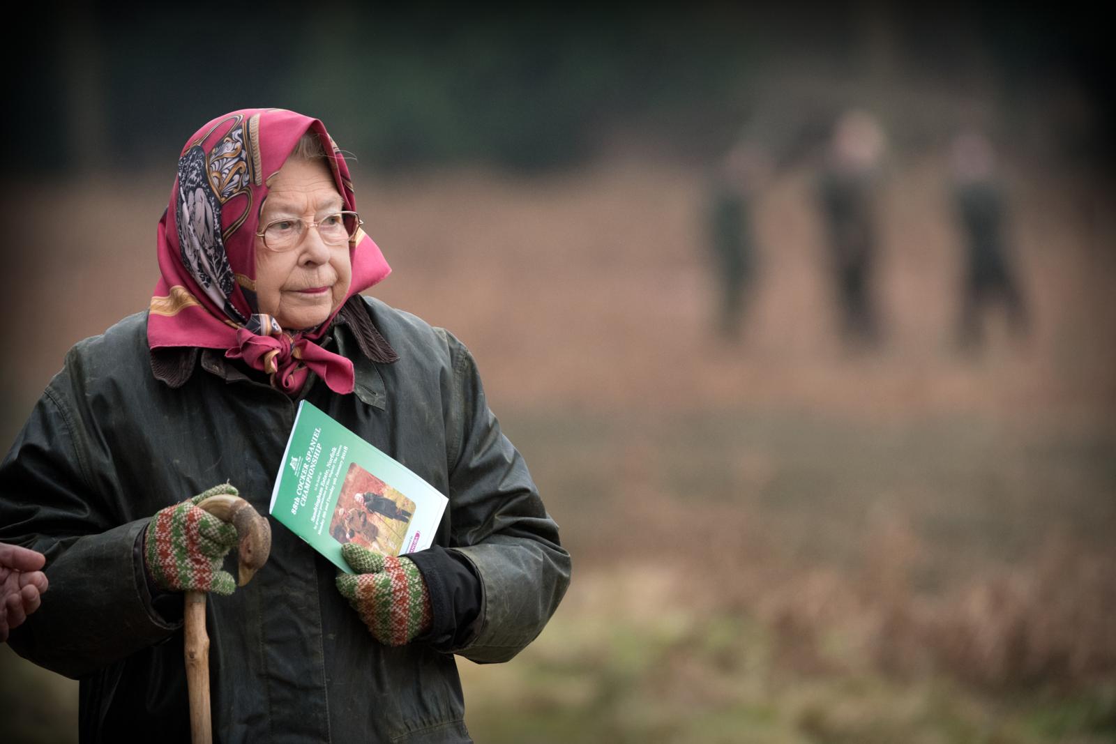 Queen Elizabeth II at the 88th Cocker Spaniel Championship on Sandringham Estate in 2018.