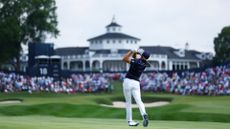 Jordan Spieth of the United States plays a shot on the 18th hole during the first round of the 2024 PGA Championship at Valhalla Golf Club on May 16, 2024