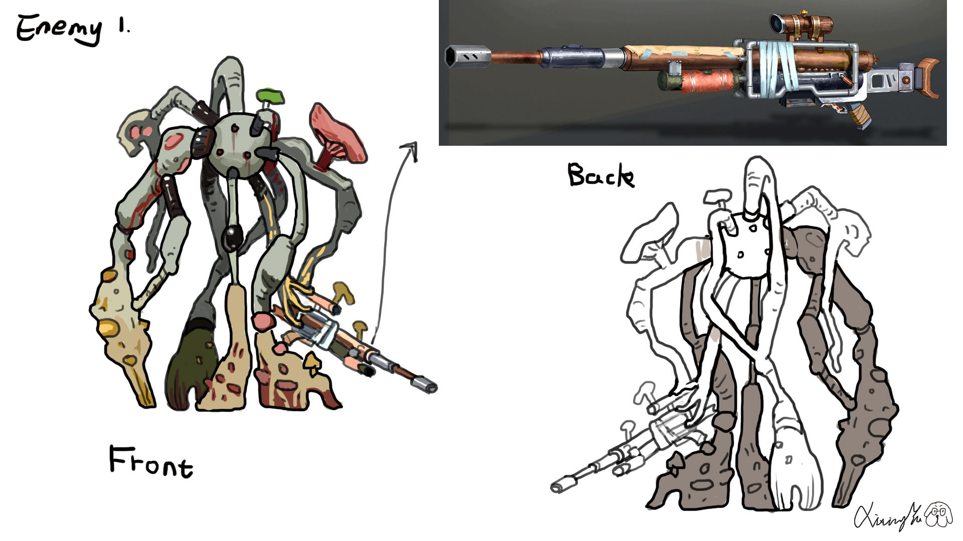 Concept art and screenshots from sci-fi shooter Mycopunk
