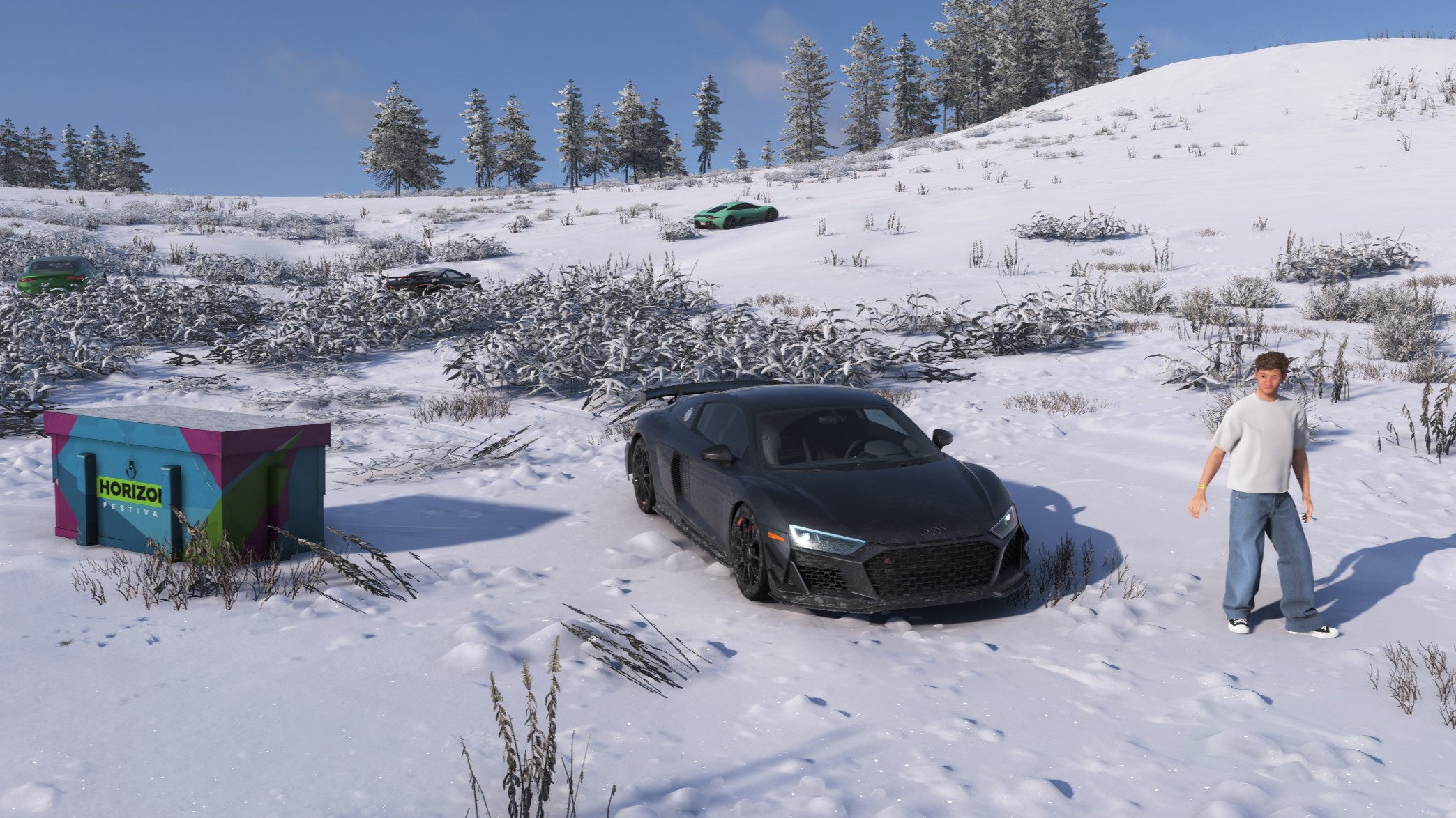 Forza Horizon 6 Shimanoyama Treasure Hunt - A man and car by the chest