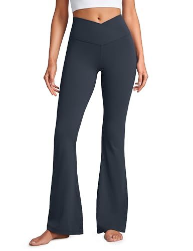 Crz Yoga Womens Butterluxe Crossover Flared Leggings High Waist Bootleg Workout Leggings Stretch Bootcut Yoga Pants - 31'' True Navy 10