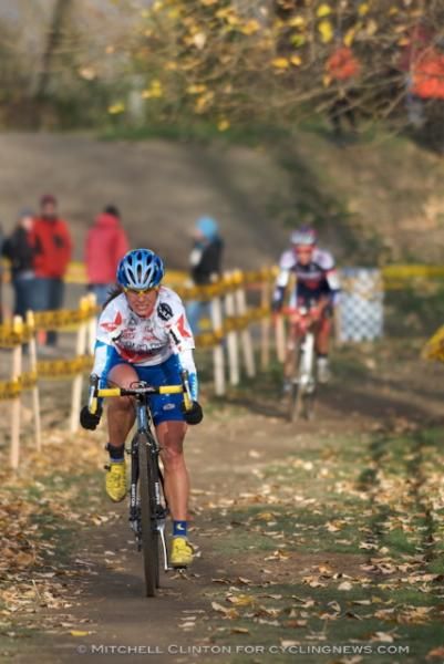 Katerina Nash leads Meredith Miller on the last lap.