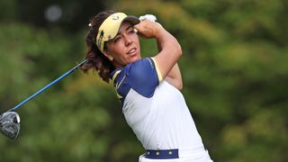 Georgia Hall takes a shot in the Sunday singles at the Solheim Cup