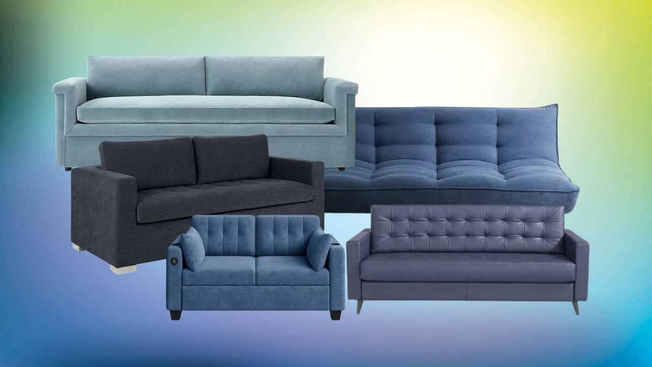 blue sleeper sofas on a colorful background