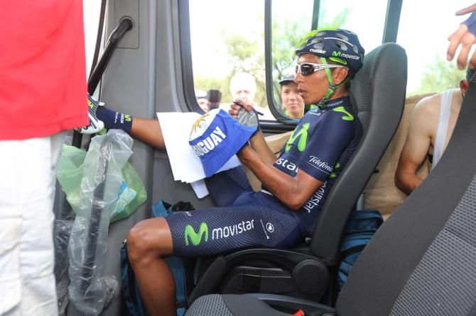 Nairo Quintana relaxes in the team bus