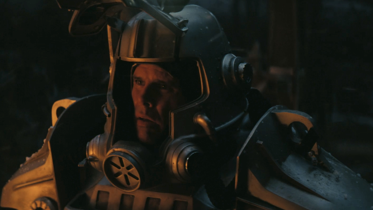Cooper Howard (Walton Goggins) looks on while in the midst of war on Fallout.