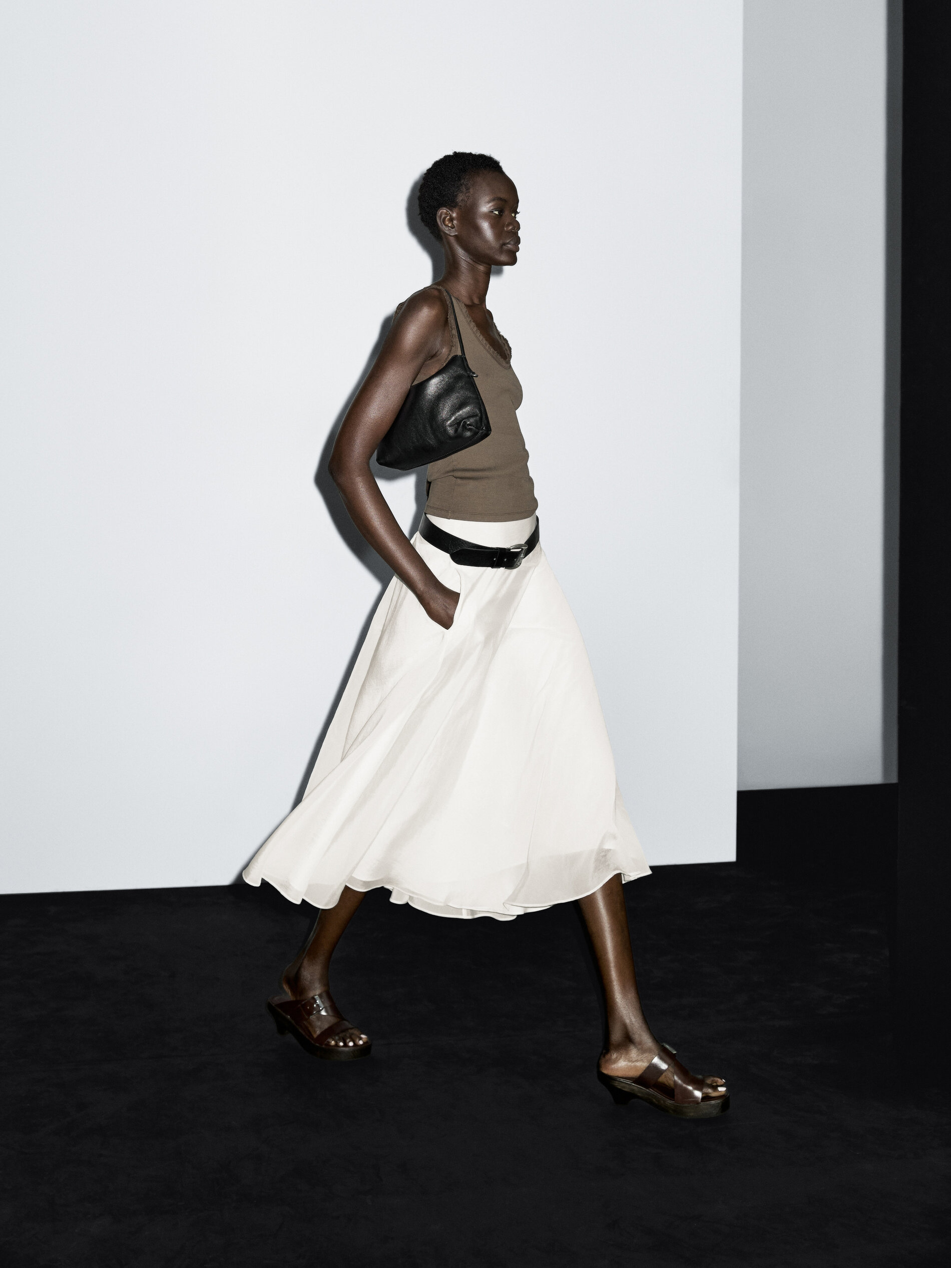 Midi Skirt With Yoke and Flounce