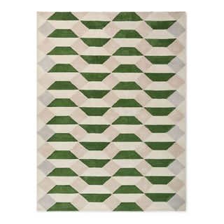 West elm green and cream patterned rug.