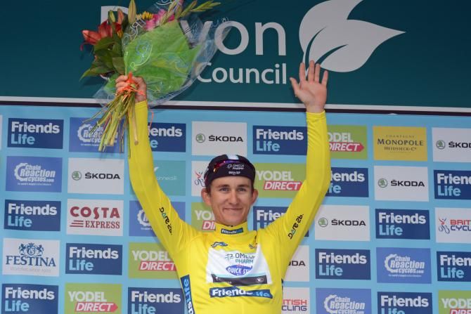 Michal Kwiatkowski (Omega Phamra-QuickStep) in the tour of Birtain leader's jersey