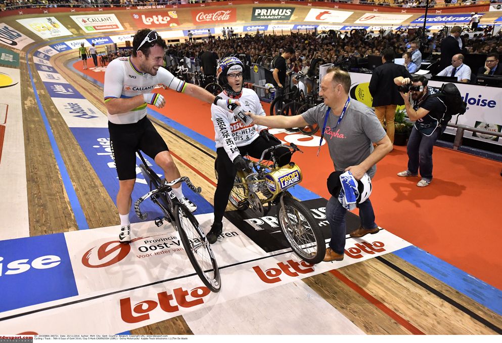 Mark Cavendish on the track at the 2016 Gent Six Day