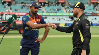 Dasun Shanaka of Sri Lanka and Aaron Finch of Australia ahead of T20i cricket match