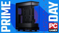 The beautiful Phanteks Evolv X2 monolithic PC case sat floating in a PC Gamer prime day deals background