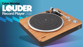 A picture box showing the House Of Marley Stir It Up turntable with the worlds "Cyber Monday Louder Record Player deals" in the top left-hand corner.