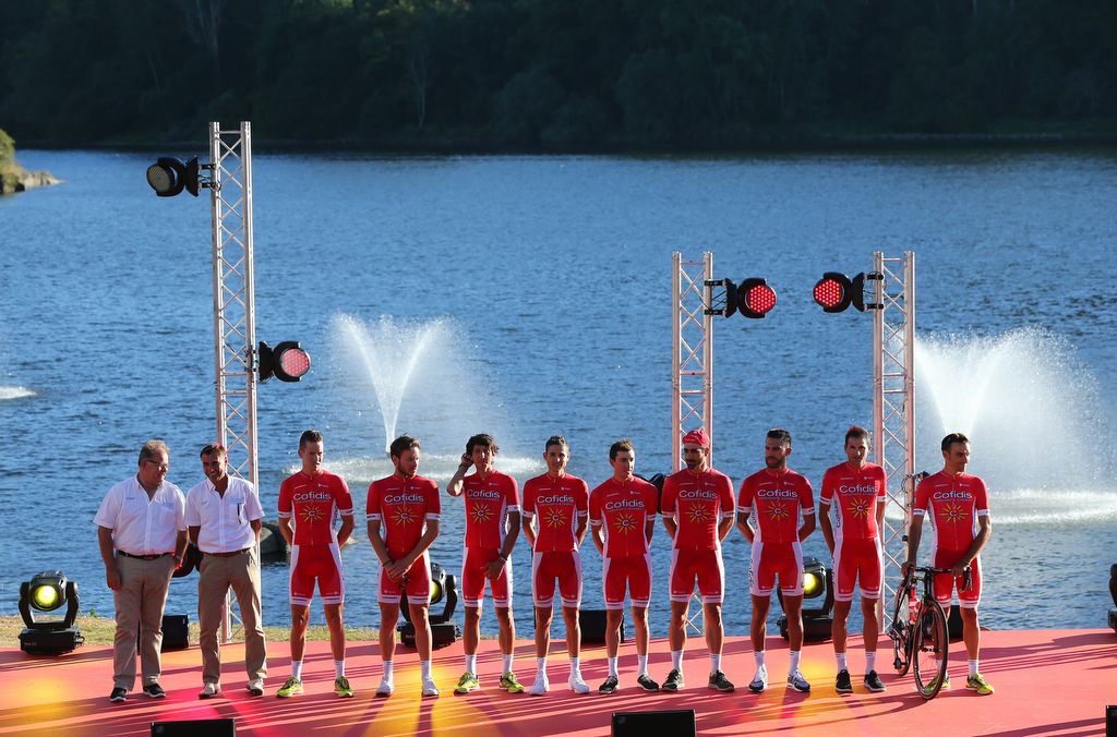 The Cofidis squad presented on stage