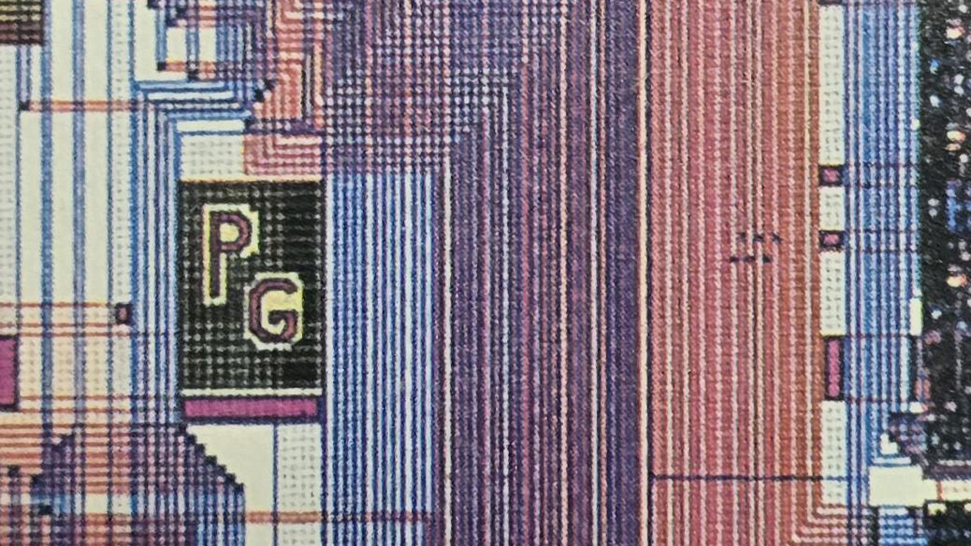 Intel 386 die detail showing the &#039;PG&#039; initials