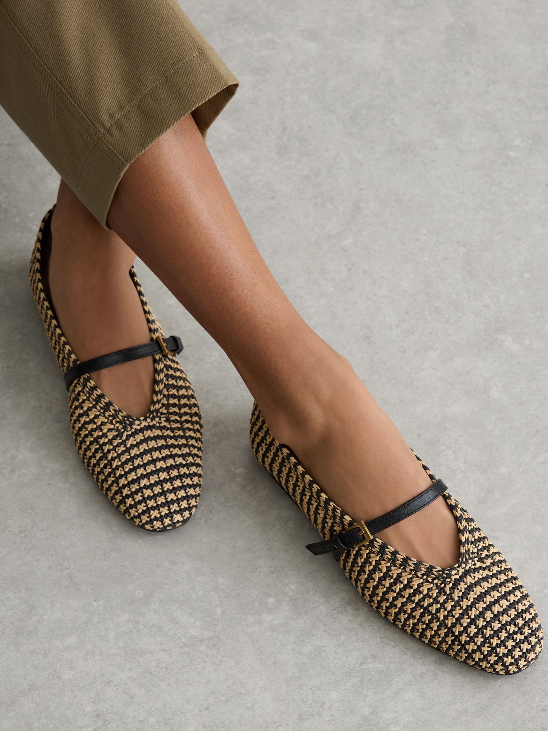 Raffia-Effect Stripe Ballet Flats in Natural/black - Size 3 Eu 36