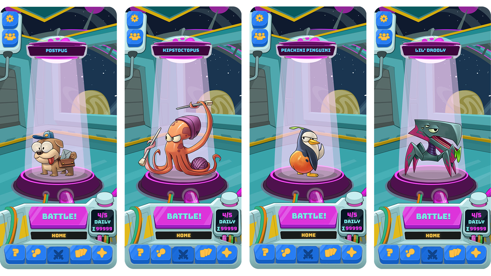 Screens from a cartoon card battle game for iPhone