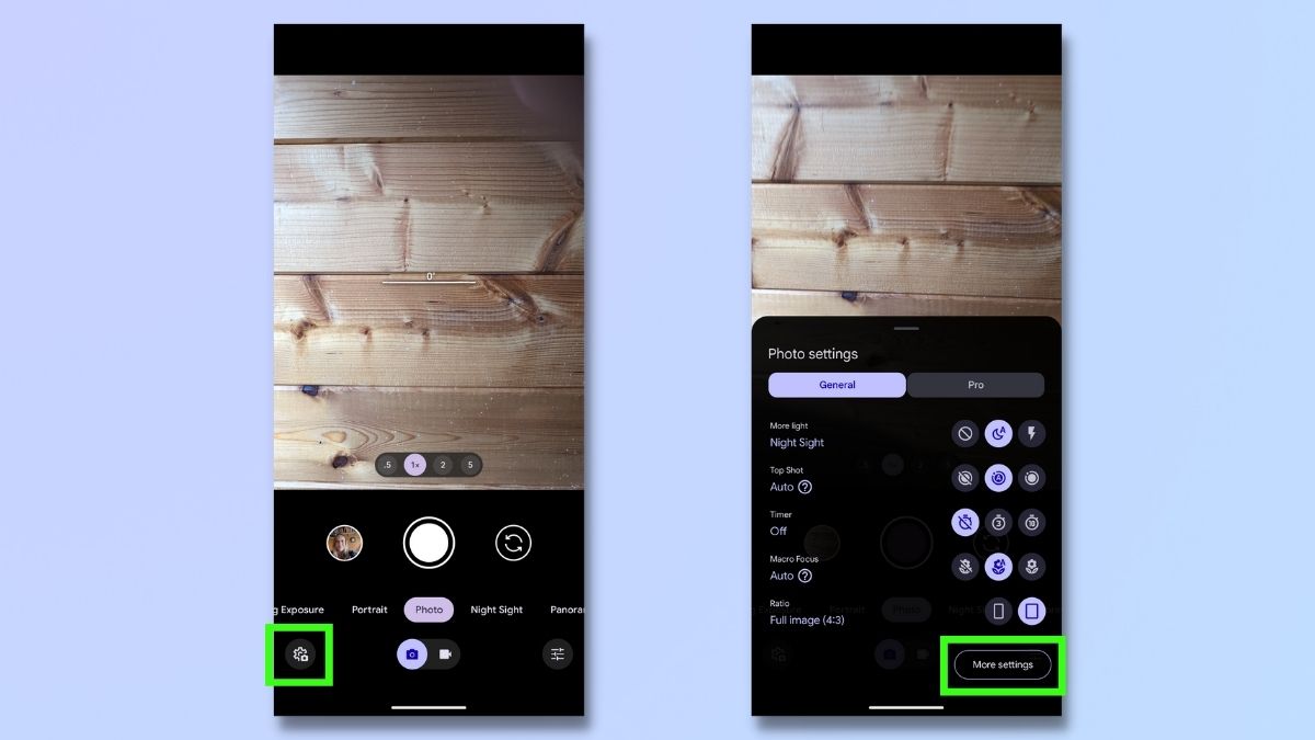 Снимок экрана, показывающий, как отразить селфи на Android: откройте настройки камеры.