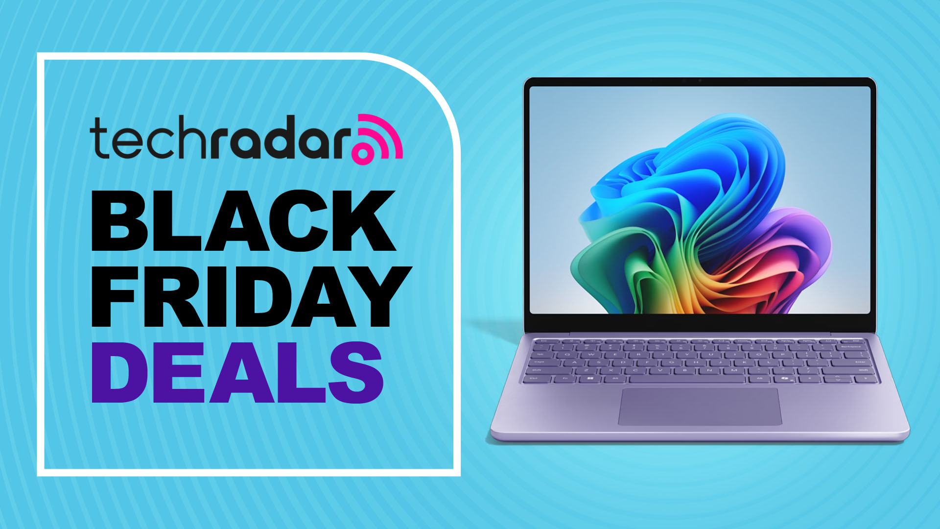 A violet Microsoft Surface Laptop 13-inch (2025) against a TechRadar Black Friday deals background