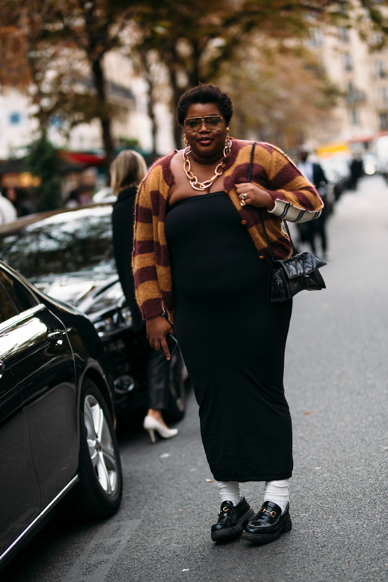 woman wearing a striped sweater