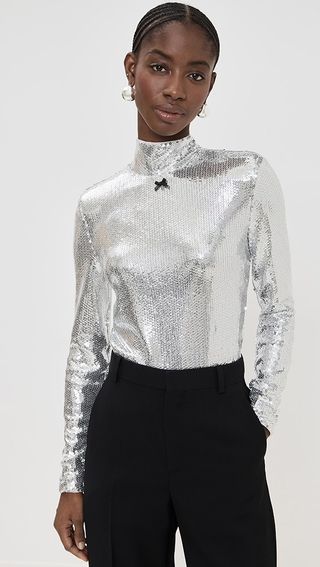 Rotate Sequin High Collar Top