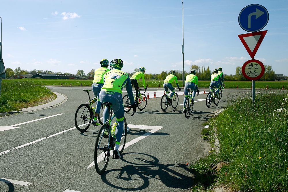 Even the pros obey the traffic signs.