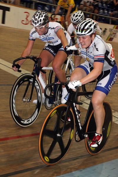 Jennie Reed launches Cari Higgins on the final lap.
