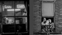 Black and white images of two New York windows from Masao Gozu's series Windows & Bars