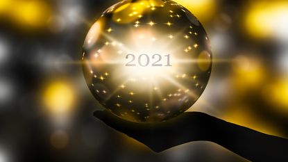 A crystal ball with 2021 inside.