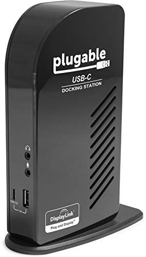 Plugable USB-C Triple Display Docking Station with Charging Support Power Delivery for Specific Windows USB Type-C and Thunderbolt 3 Systems (2X HDMI and 1x DVI Outputs, 5X USB Ports, 60W USB PD)