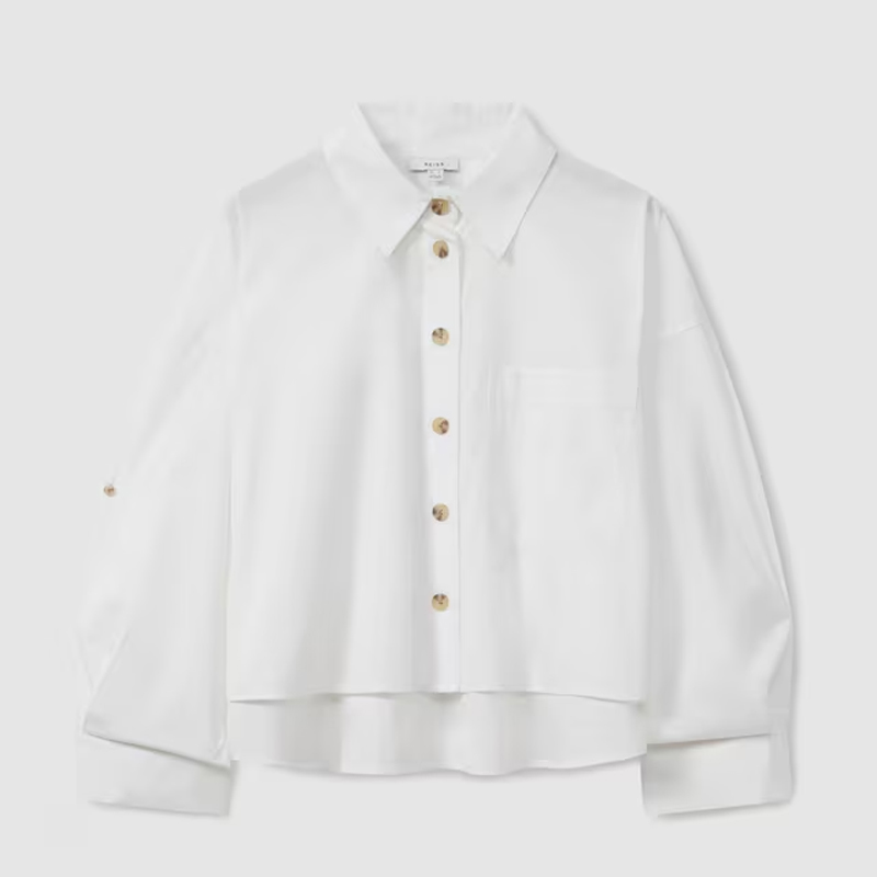 Reiss, White Cropped Cotton Shirt 