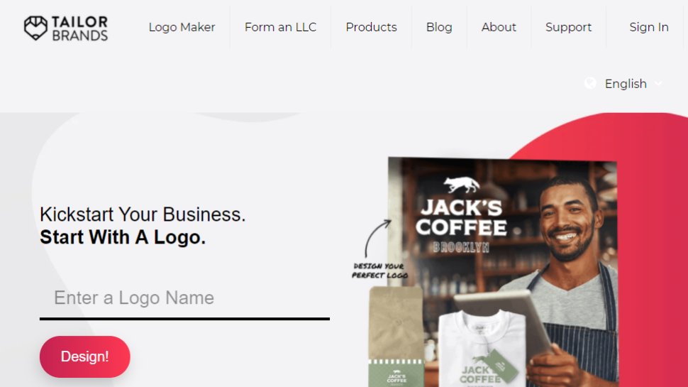 Website screenshot for Tailor Brands