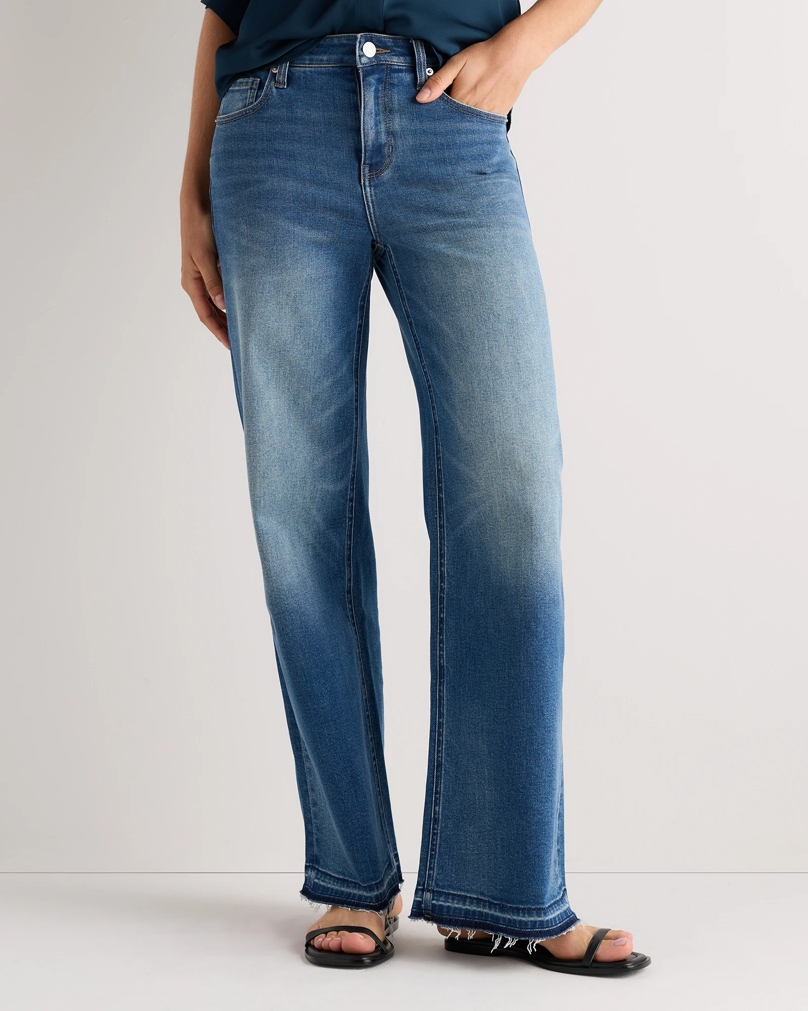 Bella Stretch Wide Leg Jeans in Vintage Blue Released Hem