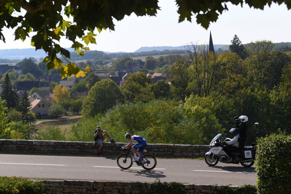CHAMPAGNOLE FRANCE SEPTEMBER 18 Remi Cavagna of France and Team Deceuninck QuickStep Landscape during 107th Tour de France 2020 Stage 19 a 1665km stage from Bourg en Bresse to Champagnole 547m TDF2020 LeTour on September 18 2020 in Champagnole France Photo by Tim de WaeleGetty Images
