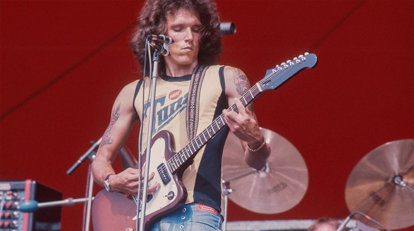 Jorma Kaukonen of Hot Tuna performs on stage at Knebworth, August 1976. 
