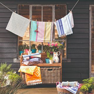 Front of a house with drying clothes