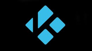 A picture of the Kodi logo, blue on a black background