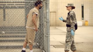 Payman Maadi and Kristen Stewart in Camp X-Ray