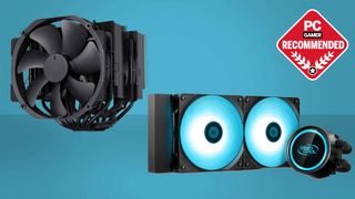 Best CPU cooler: Noctua and DeepCool CPU coolers on a blue two tone background