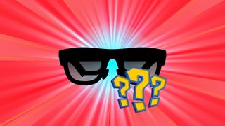 Image parodying Pokemon's 'Who's that Pokemon?' cutaway, showing the silhouette of a pair of XREAL One AR glasses at the center of a blue starburst effect.