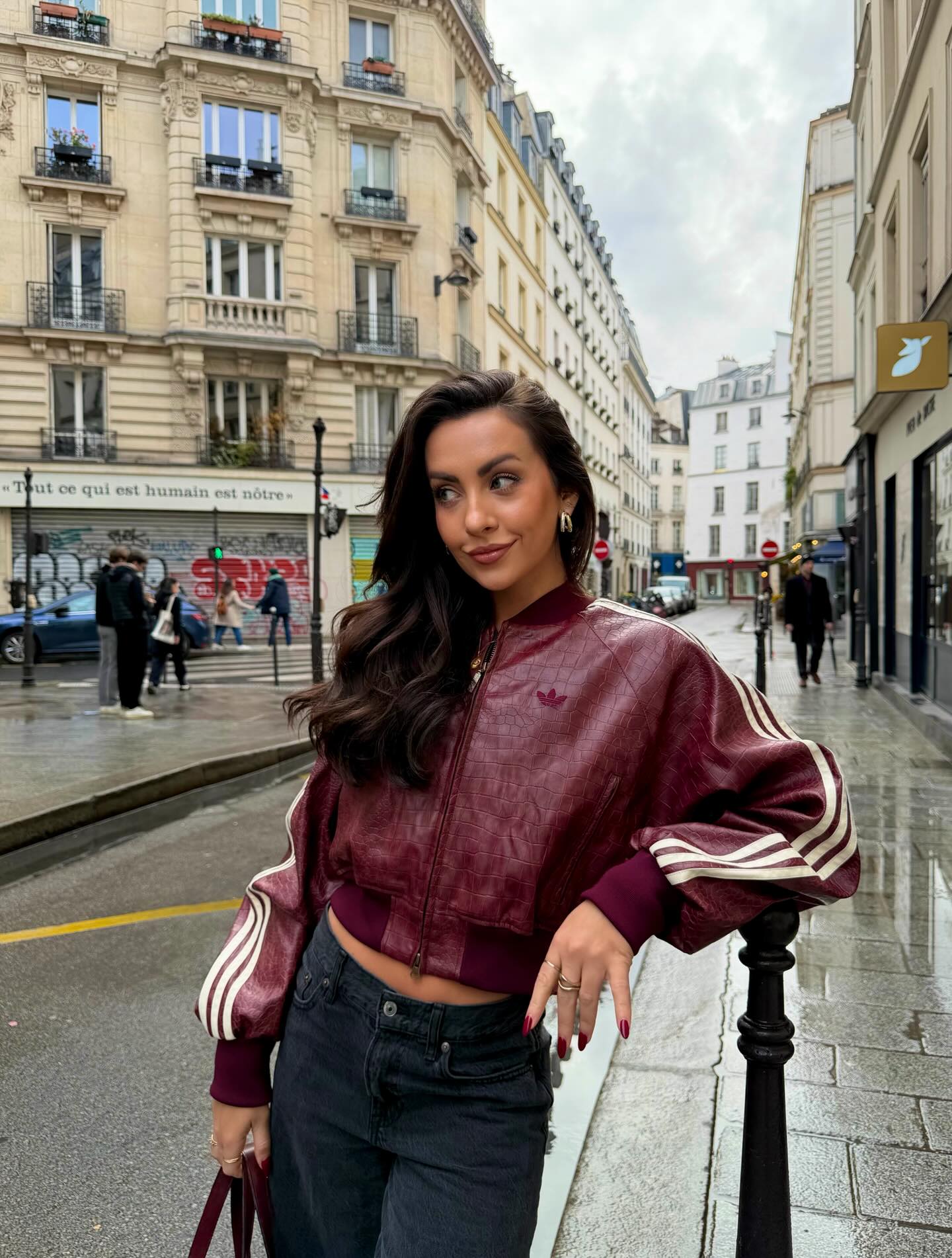 kendall becker wearing a leather jacket