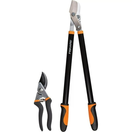 Fiskars Lopper and Pruner 2 Piece Pruning Set, Black and Orange, 2 Piece Set